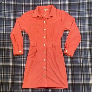 Main Strip Coral Pink Corduroy Western Snap Front Mini Dress CD51891 Small